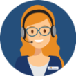 animated woman with headset and nametag